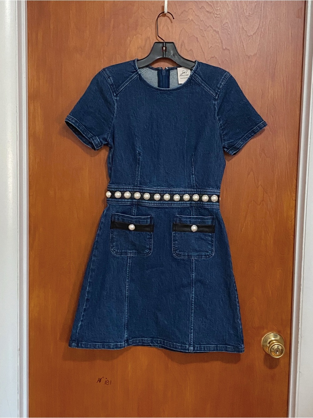 Cinq à Sept Giana Denim Pearl-Embellished Minidress size 0 - Picture 6 of 12